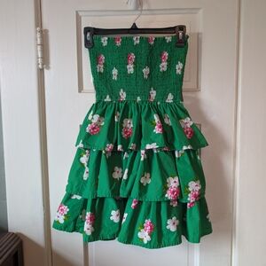 Abercrombie & Fitch Green Floral Strapless Smocked Dress Sz Med